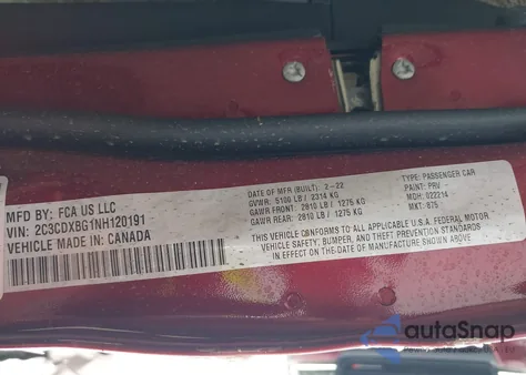 2022 Dodge Charger Sxt Rwd из США, поврежденный, VIN 2C3CDXBG1NH120191